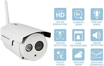 Foscam HD 720p Câmera de Segurança Wi -Fi ao ar livre - Sistema de Câmera de Vigilância IP IP66 Bullet / 1MP à prova