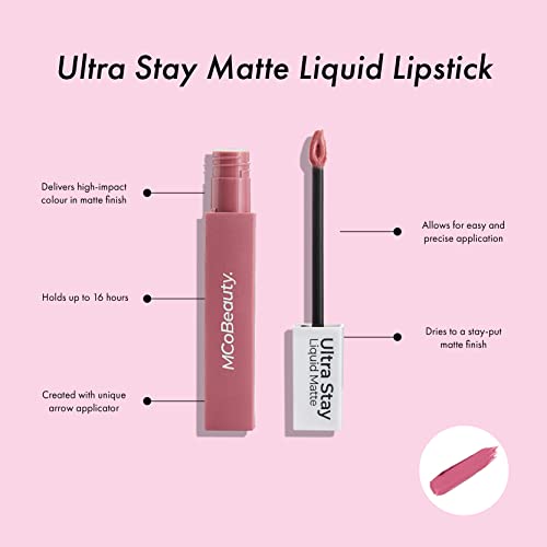 McOBeauty Ultra Stay Liquid Matte Liquid Lipstick - Fórmula cremosa que dura até 16 horas - oferece cores perfeitas e de alto impacto em um acabamento fosco - Aplicador de Arrow exclusivo - Dusty Mauve - 0,16 oz