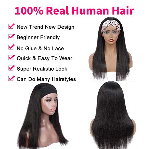 Perucas de faixa de cabelo humano, perucas retas de faixa para mulheres negras, cabelo humano sem glue sem renda perucas de faixa