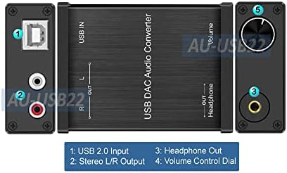 Cartão de som externo de 24 bits/192khz USB DAC com AMP de fone de ouvido de saída RCA L/R com controle de volume para PC Mac PS4 Android