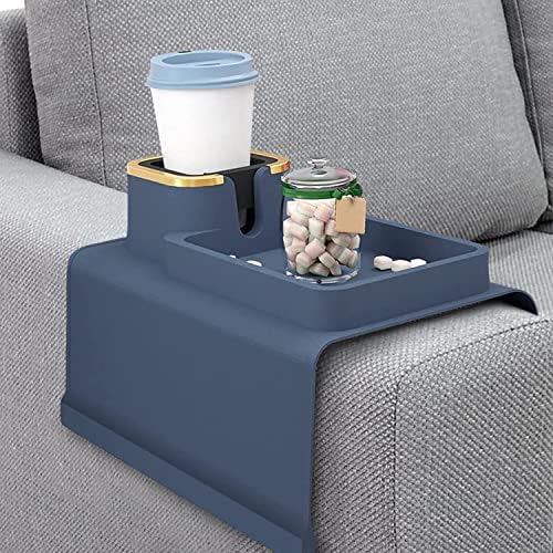 Bandeja de porta-copo da marinha Yizheer, silicone anti-spill e anti-deslizante reclinável e ponderada bandeja de mesa para remota, lanches, telefone celular e iPad, presente para família, amigo