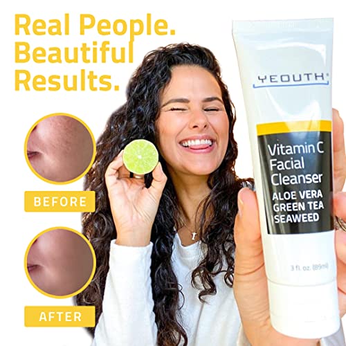 Cleanser facial de vitamina C Yeouth com aloe vera, todos os tipos de pele, 3 fl oz