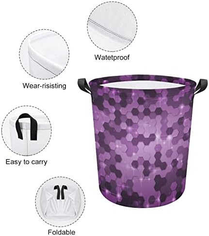 Cesta de lavanderia resumo hexágone roxo cesto de lavanderia com alças cesto dobrável saco de armazenamento de roupas