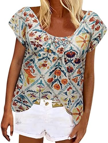 Camiseta branqueada feminina moda de moda geométrica pescoço redondo de manga curta camisa casual feminina tampa de manga meia