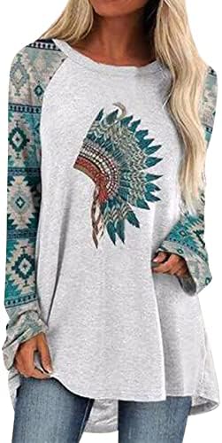 Camisas de manga comprida para mulheres casuais astecas moletom de madrugada geométrica de estilo étnico tamas de túnicas