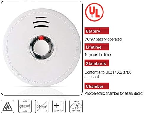 Alarme de incêndio do detector de fumaça, 2 pacotes de detectores fotoelétricos de fumaça com UL listado, detector de fumaça