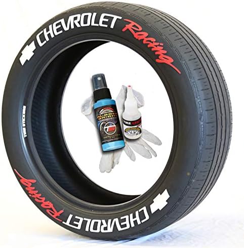Adesivos de pneu Chevrolet Racing-Kit de letras de pneus de borracha permanente DIY com cola de cola e lavanderia de garrafa de 2 onças / rodas de 19-21 polegadas / 1,25 polegadas / branco / vermelho / 8 pacote