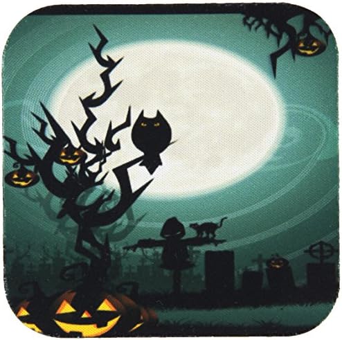 3drose cst_153147_2 Uma cena assustadora de Halloween com uma árvore assombrada sob uma grande montanha-russa de lua branca, conjunto