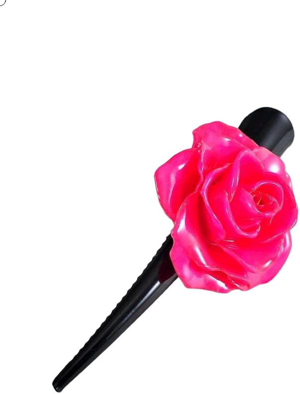 Jóias temáticas de flores, clipe de cabelo de flores de rosa em rosa quente