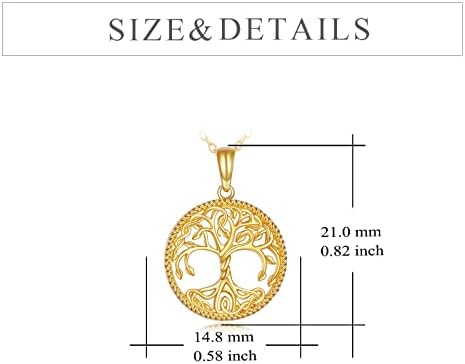 Kecho 14k Amarelo Gold Tree of Life Colar para mulheres, joias finas de árvores genealógicas