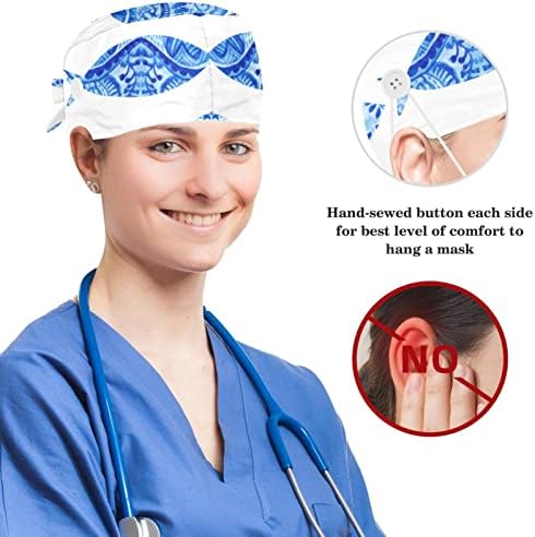Vioqxi Caps de trabalho com botões e gravata de fita para mulheres, bandagem elástica ajustável