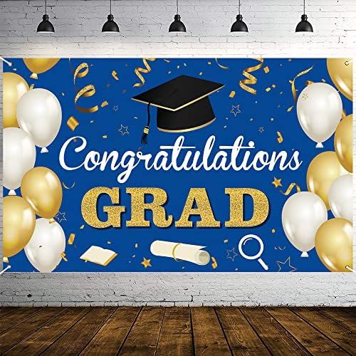 Banner de cenário de graduação do Wiipenex 2023 azul 70,86 ”x 43,3” Parabéns Decorações de graduação Balões de tampa de solteiro