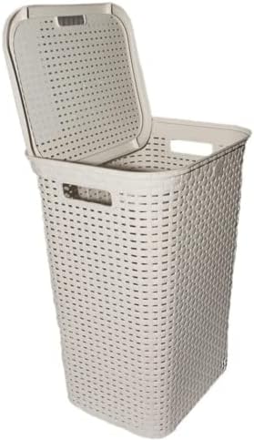 Elly Décor Conjunto 2 Rattan 21 galões de lavanderia plástica alta, cesta de lavanderia com alças de recorte, lixeira, armazenamento