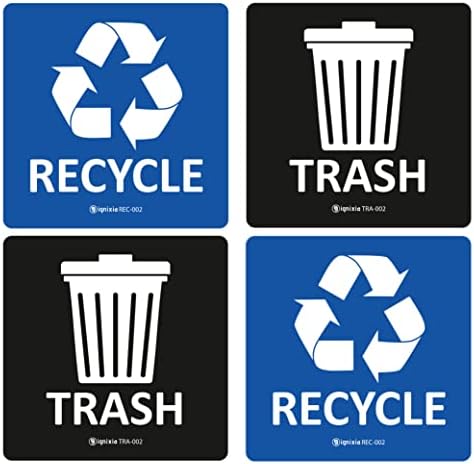 Decalques de reciclagem e lixo de lixo Ignixia - adesivos auto -recicladores de 5 x 5 polegadas reciclagem e lixo para lixo lata com laminação excessiva - rótulo de reciclagem