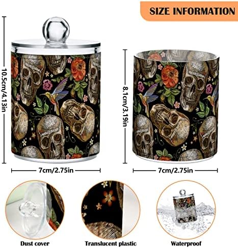Yyzzh Gothic Skull Rose Hummingbird 4 Pack Pack Qtip Dispenser para algodão Swab Ball Round Pads Fletion