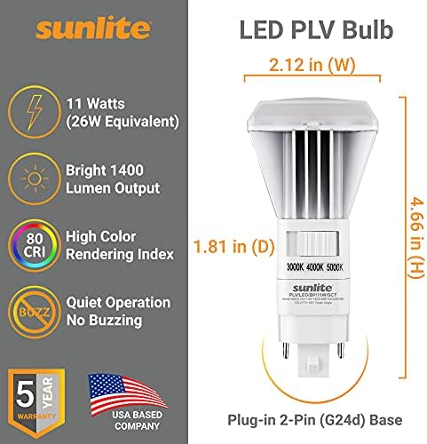 Sunlite 40266 LED CCT PLV Lâmpada de lâmpada de lastro embutida, substituição fluorescente de 11 watts 26W 1400 lúmens,