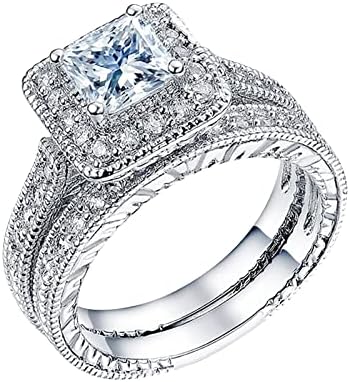 Conjunto de 2 casais Princess Cut Diamond Set Ring Fashion Fashion Women Women noivado Jóias de casamento anel de lula