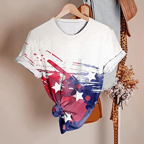 4 de julho camisetas camisetas para mulheres de verão o pescoço camiseta dos EUA Estrelas de bandeira listras tie-dye