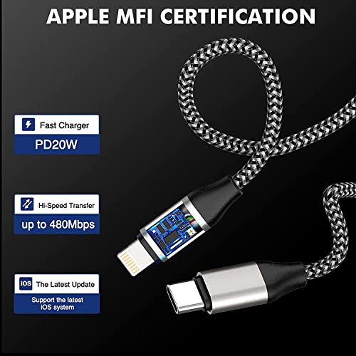 carregador de iPhone USB C TO CABO DE LAVERO MFI MFI, 2PACK 3 pés 5 pés de carregador Fast Syncing Cord Nylon Compatível