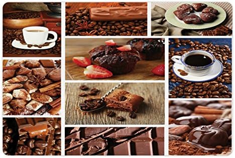 Tapete de estimação marrom lunarable para comida e água, café e chocolate saborosos lanches de feijões de colagem muffins deliciosos