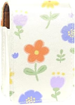 Bolsa de batom de batom de maquiagem de oryuekan com espelho portátil de armazenamento portátil de armazenamento de armazenamento Lip Gloss Storage, adorável desenho animado floral de flores