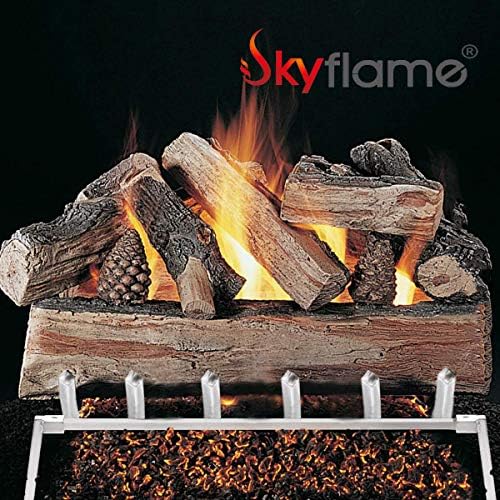 Skyflame de largura de lareira de 18 polegadas Grate com panela de queimador duplo e kit de conexão para gás natural, 304 aço inoxidável