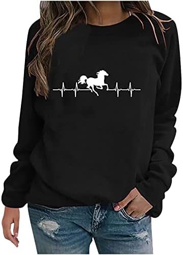 ECG Heart Horse Print Sweetshirts for Women Crewneck Camisetas de manga comprida tops de túnica para leggings Pullover