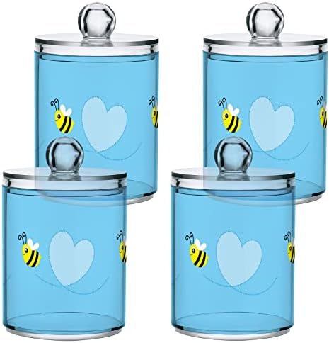 Yyzzh Bee Love Heart Valentine Mensagem HoneyBee Blue Sky 4 Pack Pacote Distribuidor QTIP para Bola Swab Ball Round Pads Flet