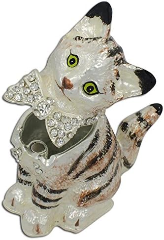 Bestpysanky Maine Coon Cat com uma caixa de bugigangas de jóias de arco de cristal estatueta