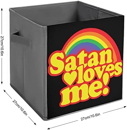 Satanás me ama Cubos de armazenamento de tecido dobrável Caixa de armazenamento 11 polegadas Bins de armazenamento dobrável com alças