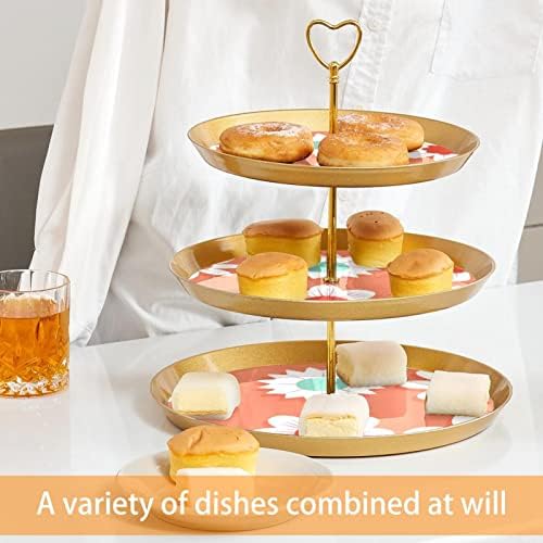 Stand de cupcakes de 3 camadas, torre de exibição de cupcakes de pastelaria, torre de sobremesas que servem prato para aniversário de aniversário de aniversário decoração de flores brancas rosa