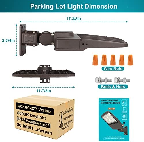 Hibay Dusk to Dawn Parking Light Lights 240W-220W-200W, 38400lm Bright 500-800W HPS EQV, Daylight Led Street Shoebox Light, Luz