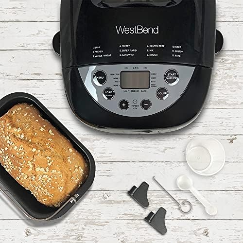West Bend Hi-Rise Bread Maker Programmable Horizontal Dual Blade com 12 programas, incluindo sem glúten, 3 libras, cinza