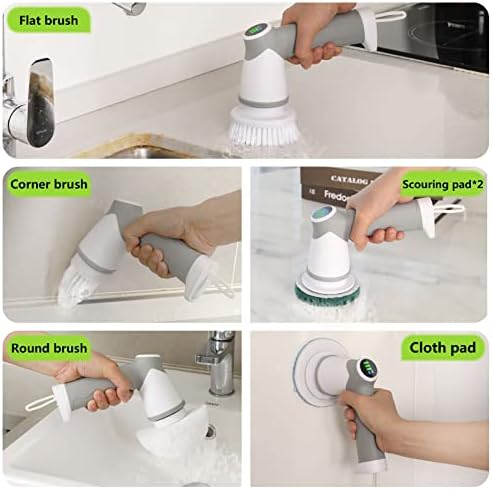 Esfriador de rotação elétrica Daesung, escova de limpeza elétrica com 6 cabeças de escova substituível/exibição da bateria, lavadores de energia para limpar a cozinha do banheiro, banheira, ladrilho, pia, prato, janela