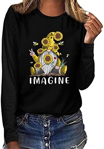 Fanteecy Valentines Gnome Sorto de girassóis Tees gráficos Camisas inspiradoras Mulheres Meninas Tops de roupas de primavera