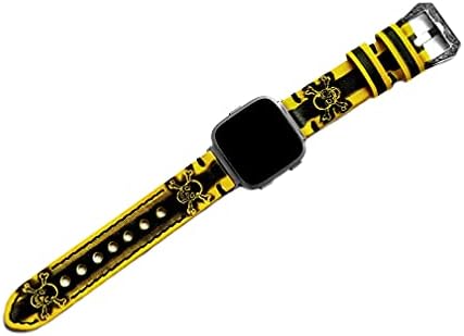 Nickston Yellow and Black Skull Crossbones Band Compatível com Fitbit Versa 2 e Versa, Lite e Edição Especial em relevo, cinta de couro