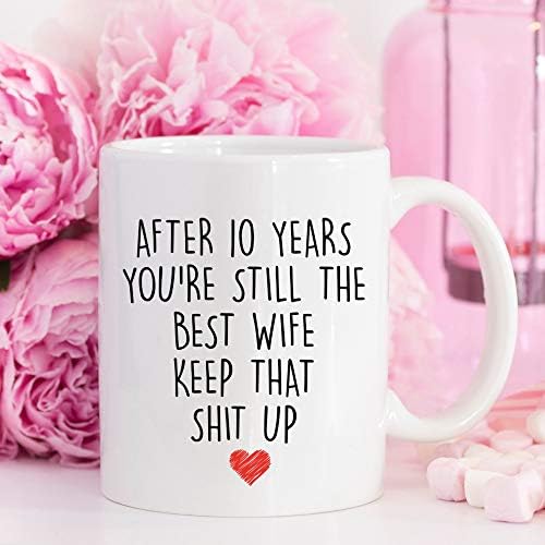 Younique Designs 10 anos de caneca de café para ela, 11 onças, 10º aniversário de casamento para esposa, dez anos, décimo ano,