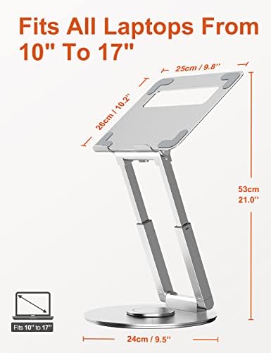 Tounee Hight Ajuste Laptop Stand com base giratória de 360 ​​°, sente-se para ficar de pé ergonômico, suporte portátil