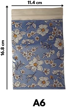 Bolsas Fujimoto Ziplock | 60 bolsas | 4 pacotes de estampa de flor azul | Pacote de 4 | Tamanho: A6