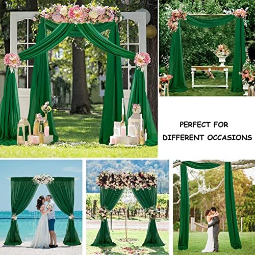 Tecido de arco de casamento tecido 18ft 2 painéis Emerald Green Chiffon Fabric Drapery cortinas pura para cenário Green Drapes Tulle Wedding Drapes for Cerimony Chiffon Wedding Arches for Party Stage Events