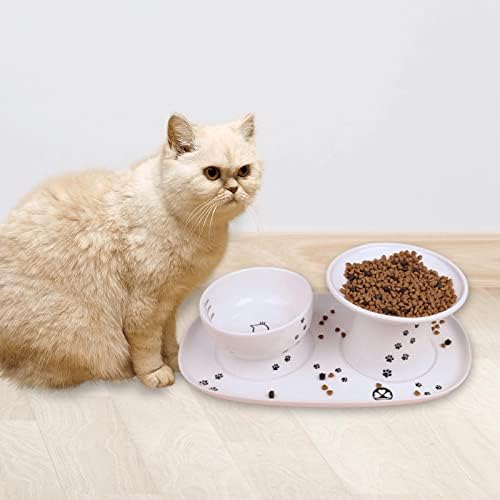 Gazechimp Cerâmica elevada Put Alimentador Bandeja Dispensador de Água Placa Cat Bowl Plate
