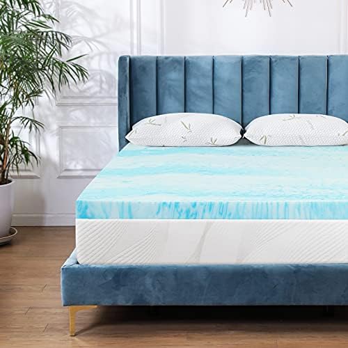 Topper de colchão para cama queen size, gel swirl memória de espuma de cama macia tampo para dor nas costas, 3 polegadas, azul