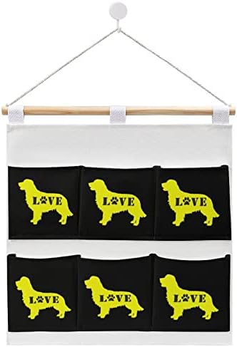 Golden Retriever Love Dog Path Wall Closet pendurado saco de armazenamento 6 bolsos de linho de linho sobre as bolsas organizadoras de porta para o quarto