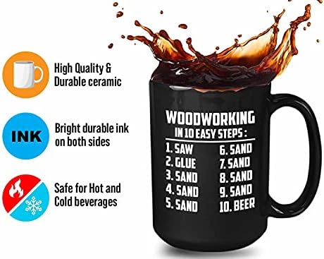 Bubble abraça Jó caneca de café 15oz preto - madeira em 10 etapas fáceis - citações engraçadas para carpinteiro artesanato home construtor