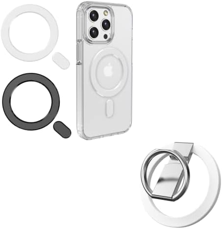 Ldsxay universal magsafe anel 2 pacote + suporte de anel magnético, aderência do telefone magnético para acessórios MagSafe 360 ​​° Kickstand ajustável para iPhone 13 12 pro max/pro/mini - branco
