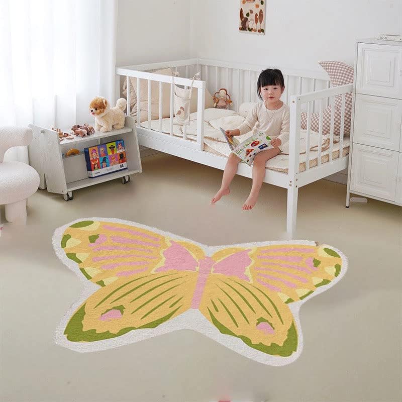 Poowe Butterfly Kids Rug for Girls Bedroom, Tapetes coloridos de viveiro lavável, tapete de área para crianças macias