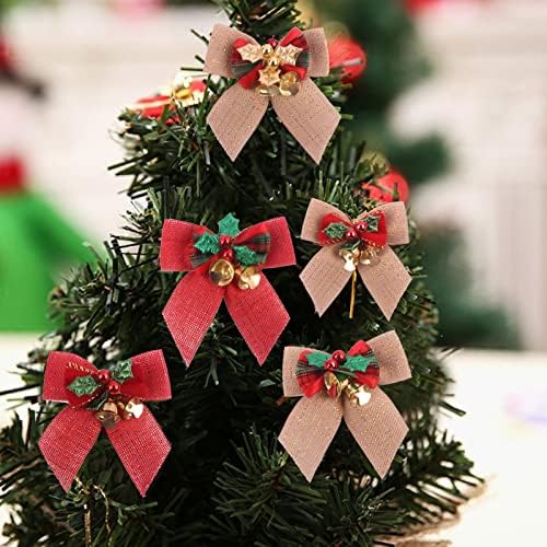 Giligege Decorações de Natal Arco com Sinos de Ferro Decorações de Árvores de Natal Party Tie Diy Gift Bow Mini Craft