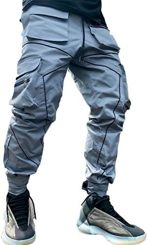 Andongnywell Men Waistlas de cintura elástica calça de cordão de gaiolas de macacão de vários bolsos do tubo reto do tubo reto