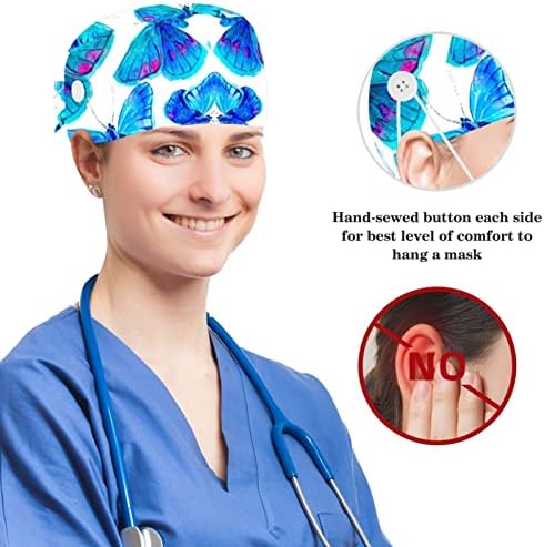 Caps médicos Capinho de trabalho ajustável com botões e cabelos arco -arco e tiador e tubarão