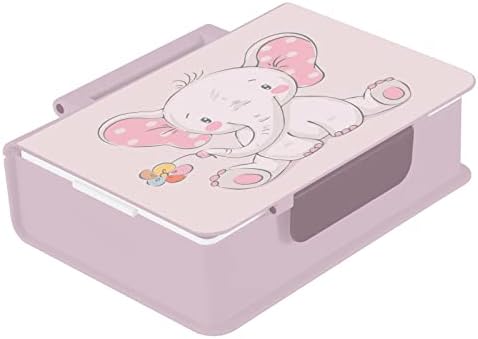 Mnsruu Bento Box Elefante com Flowers Lunch Box Box para crianças adultas 1000 ml Reutilizável Reutiling Prep Lunch Rechaner com garfo de colher, Caixa de bento de almoço de salada fofa, rosa
